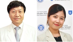 좌측부터 국립암센터 국제암대학원대학교 암관리학과 김열 교수, 지도학생 Thuy Linh Duong