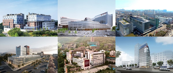 2023 KU Medicine Universe. (좌측 상단부터 시계방향) 의과대학, 안암병원, 구로병원, 청담 고영캠퍼스, 정릉 메디사이언스파크, 안산병원
